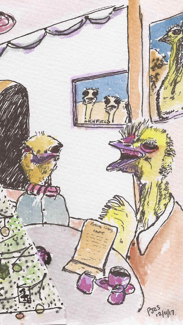 ostriches in cafe